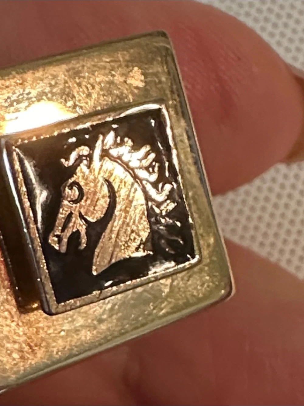 Vintage Mid Century Gold-Tone Horse Head Square Cufflinks